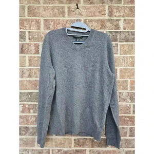Paolo Mondo Men 100% 2 ply cashmere v neck pullover sweater Gray Size M